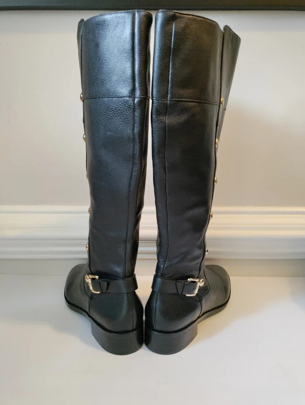 Michael Kors Carney Black Leather Knee-High Boots-Size 7.5